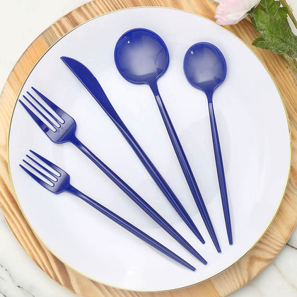 50-Pack Plastic Utensil Set Royal Blue - Heavy Duty Premium Disposable Sleek Flatware