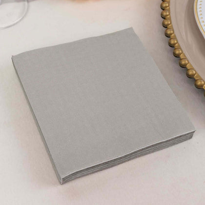 50-Pack Paper Beverage Napkins 2 Ply Silver 5"x5" - Soft Disposable Cocktail Napkins 18GSM
