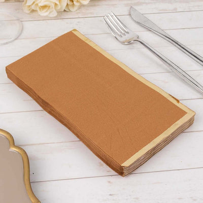 50-Pack Paper Dinner Napkins 2 Ply Terracotta with Gold Foil Edge - Soft Disposable Napkins