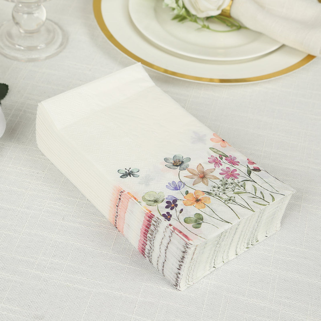 Floral printed paper napkins in a decorative box