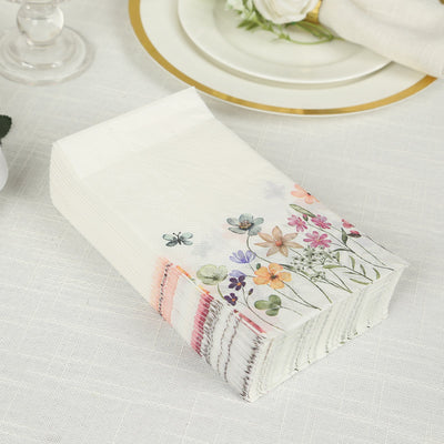 50-Pack Paper Dinner Napkins 8"x4" Wildflower Butterfly Design - Soft and Absorbent 2 Ply Disposable Napkins