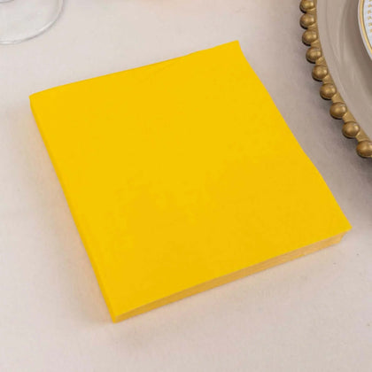 50-Pack Paper Beverage Napkins 2 Ply Yellow 5"x5" - Soft Disposable Cocktail Napkins 18GSM