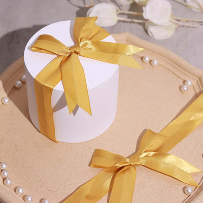 50 Pcs Gold Pre Tied Ribbon Bows, Satin Ribbon With Gold Foil Lining For Gift Basket and Party Favors Decor 10"