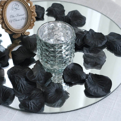 500-Pack Silk Rose Petals Confetti Black Round Design - Decorative Table Scatters