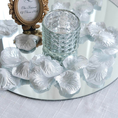 500-Pack Silk Rose Petals Confetti Silver Round Design - Decorative Table Scatters