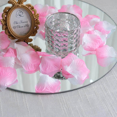 500-Pack Silk Rose Petals Confetti White Pink Round Design - Decorative Table Scatters