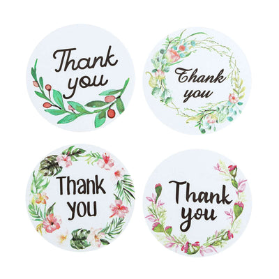 500pcs Thank You Black Print and Floral Design Stickers Roll, DIY Envelope Seal Labels - Round Assorted Designs 1.5"