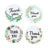 Floral thank you stickers in four designs on a white background