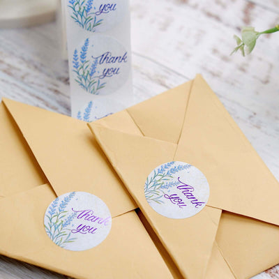 500pcs Thank You Purple Lavender Print Stickers Roll, Labels For DIY Envelope Seals - Round 1.5"