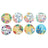 Colorful thank you stickers with floral designs and vibrant patterns.
