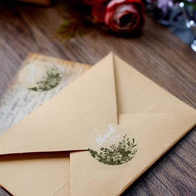 500pcs Thank You White Text With Natural Greenery Stickers Roll Décor Labels and Seals for DIY Envelope - Round 1.5"