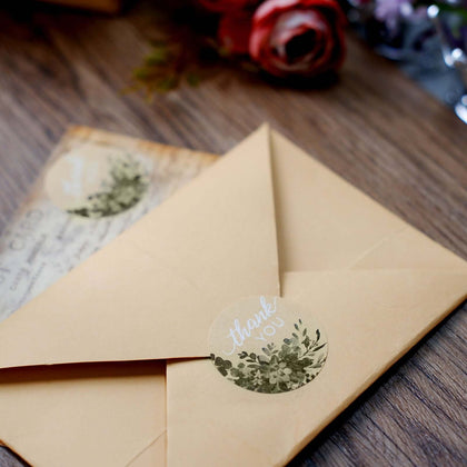 500pcs Thank You White Text With Natural Greenery Stickers Roll Décor Labels and Seals for DIY Envelope - Round 1.5"