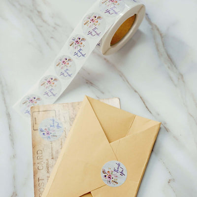 500pcs Thank You Rustic Floral Boho Chic Stickers Roll, Labels For DIY Envelope Seal - Round 1"