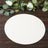 Round beige placemat on wooden surface with greenery accents.