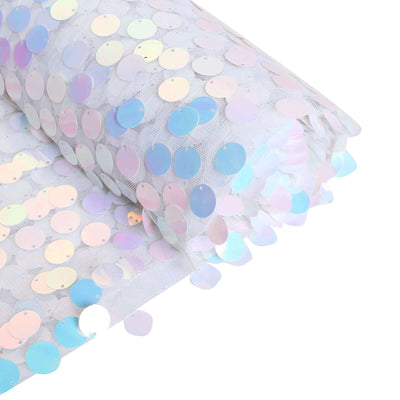 Iridescent Blue Big Payette Sequin Fabric Roll, Mesh Sequin DIY Craft Fabric Bolt 54"x4 Yards