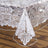 White lace tablecloth on a wooden table, showcasing intricate design details. #whtbkgd