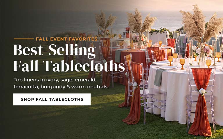Celebrate fall gatherings with our best-selling tablecloths in rich seasonal hues—ivory, sage, em...