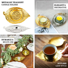 3 Pack | 5inch Shiny Gold Metal Maple Leaf Votive Candle Holders, Vintage Mini Tea Cup Saucer