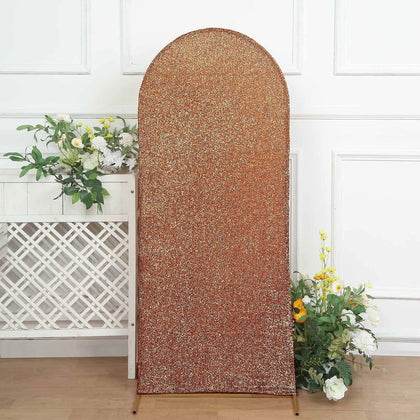 Antique Gold Shimmer Tinsel Spandex Wedding Arch Cover For Fitted Round Top Chiara Backdrop Stand 5ft