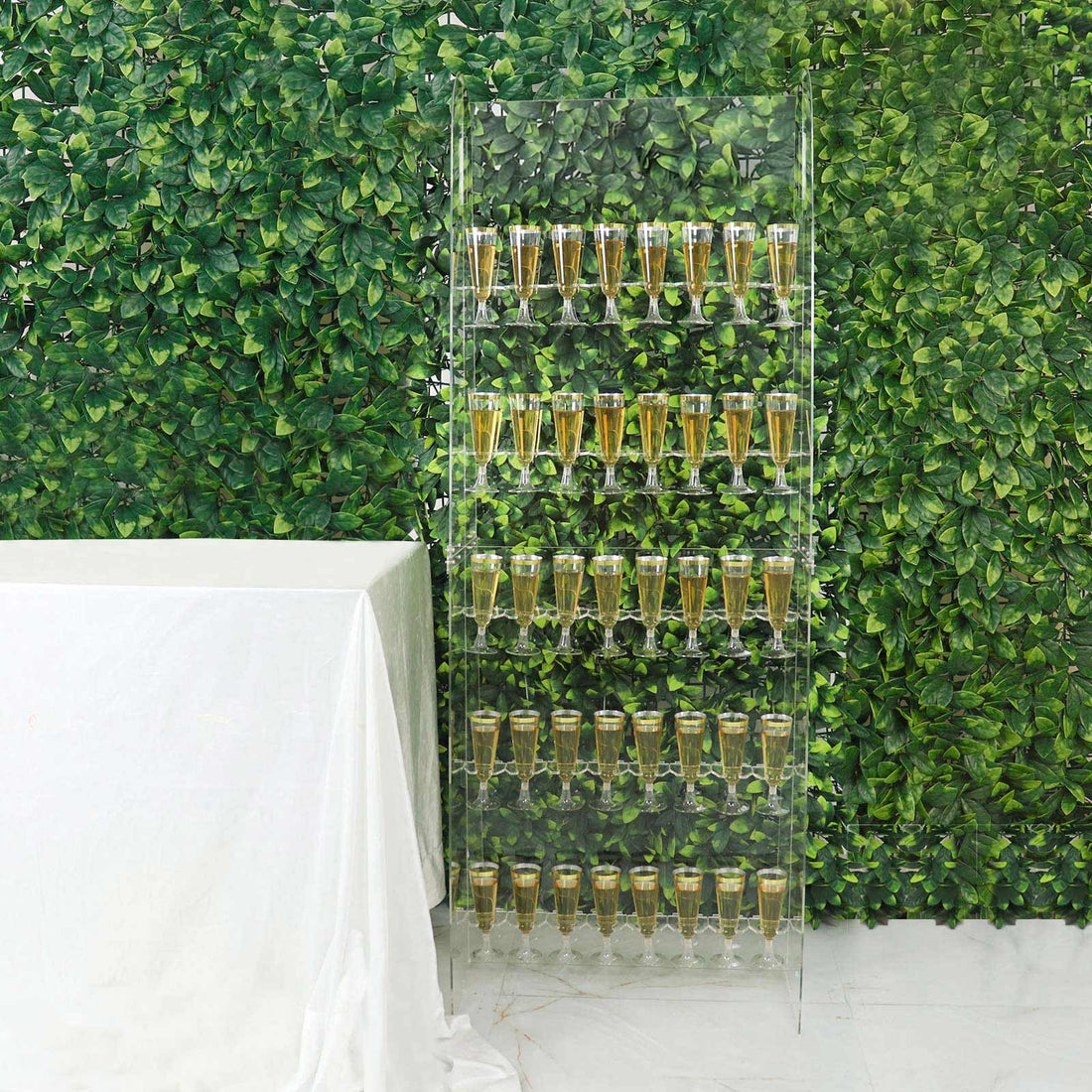 5-Tier Acrylic Champagne Wall Glass Holder 5ft Clear, 40 Stemware Rack Cocktail Display Drink Organizer for Upscale Parties, Weddings & Bars