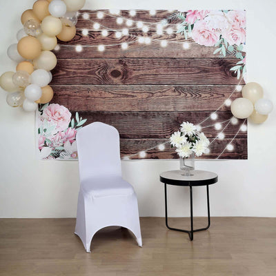 Rustic Wood and String Lights Print Vinyl Photography Backdrop 5ftx7ft