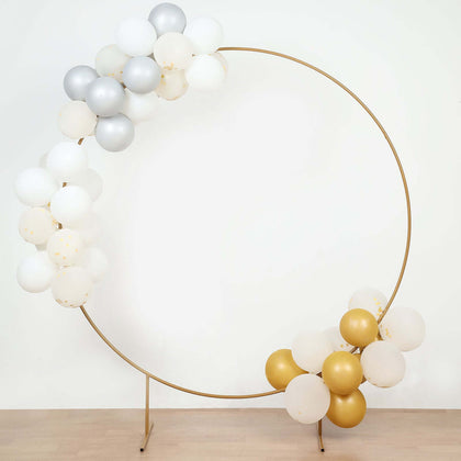Gold Metal Floral Balloon Garland Hoop, Round Backdrop Frame, Circle Wedding Arch 6.5ft