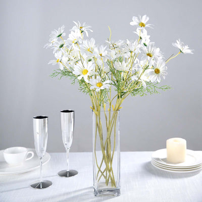 6 Pack White Artificial Silk Daisy Flower Bushes, Faux Floral Stems - 20"