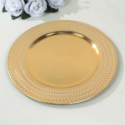 6-Pack Acrylic Charger Plates 13" Round Gold with Wheat Pattern Rim - Stylish Dinner Party Charger Tableware