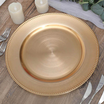 6-Pack Acrylic Charger Plates 13" Round Metallic Gold Beaded Rim - Dinner Charger Event Tabletop Decor