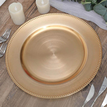 6-Pack Acrylic Charger Plates 13" Round Metallic Gold Beaded Rim - Dinner Charger Event Tabletop Decor