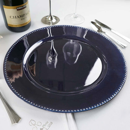 6-Pack Acrylic Charger Plates 13" Round Navy Blue Beaded Rim - Dinner Charger Tabletop Decor
