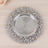 Ornate silver serving platter with intricate floral design.