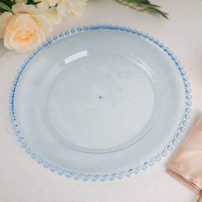6-Pack Acrylic Charger Plates 13" Round Transparent Dusty Blue with Beaded Rim - Decorative Dinner Party Serving Plates