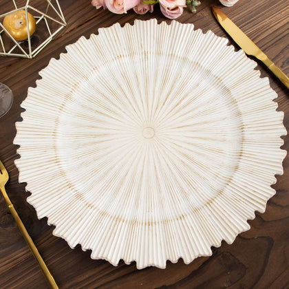6-Pack Acrylic Plastic Charger Plates 13" Round Antique White with Sunray Scalloped Rim - Dinner Charger Tableware