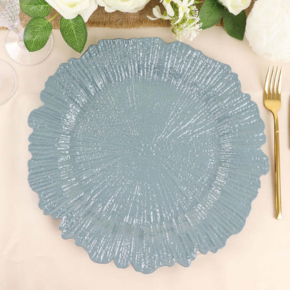 6-Pack Acrylic Plastic Charger Plates 13" Round Dusty Blue Reef Design - Decorative Dinner Charger Tableware