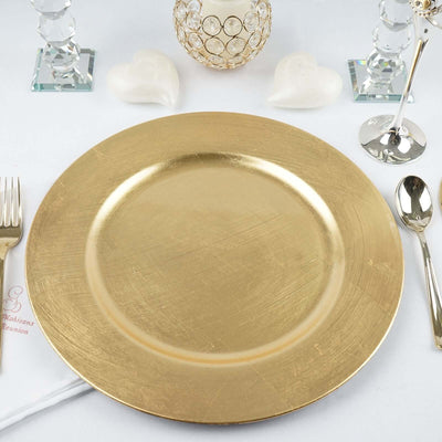 6-Pack Acrylic Plastic Charger Plates 13" Round Metallic Gold - Dinner Party Decor Charger Tableware