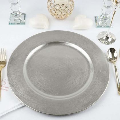 6-Pack Acrylic Plastic Charger Plates 13" Round Metallic Silver - Dinner Charger Tableware
