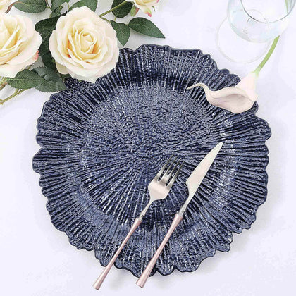 6-Pack Acrylic Plastic Charger Plates 13" Round Navy Blue Reef Design - Decorative Dinner Charger Tableware