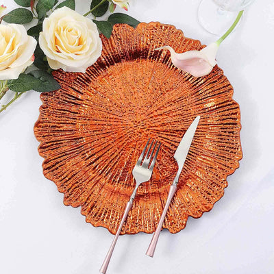 6-Pack Acrylic Plastic Charger Plates 13" Round Orange Reef Design - Decorative Dinner Charger Tableware