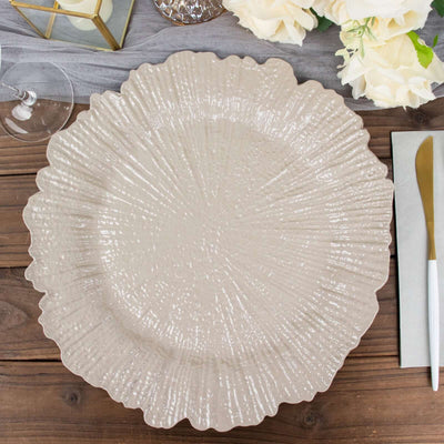 6-Pack Acrylic Plastic Charger Plates 13" Round Taupe Reef Design - Decorative Dinner Charger Tableware
