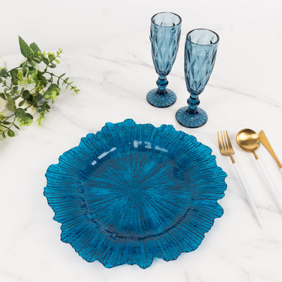 6-Pack Acrylic Plastic Charger Plates 13" Round Transparent Navy Blue Reef Design - Decorative Dinner Charger Tableware