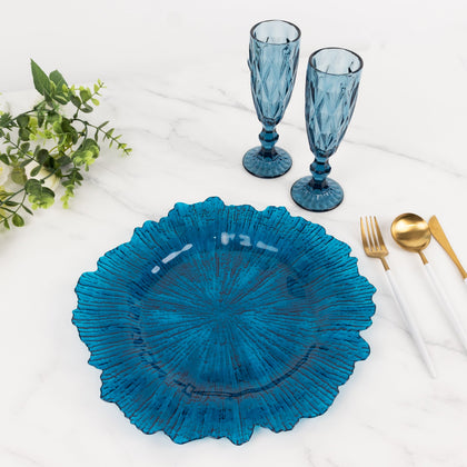 6-Pack Acrylic Plastic Charger Plates 13" Round Transparent Navy Blue Reef Design - Decorative Dinner Charger Tableware