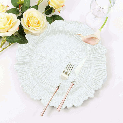 6-Pack Acrylic Plastic Charger Plates 13" Round White Reef Design - Decorative Dinner Charger Tableware