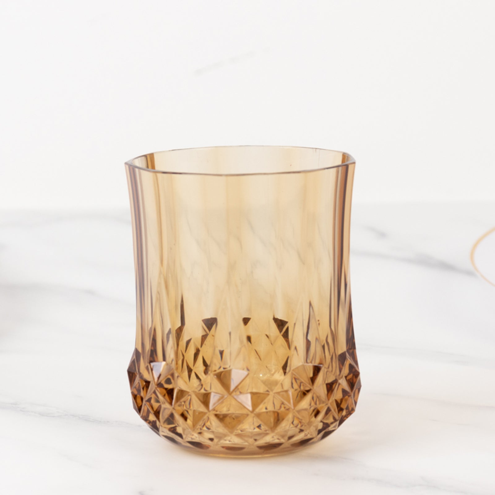 6-Pack Amber Gold Plastic Stemless Wine Glasses 8Oz, Crystal Cut Style