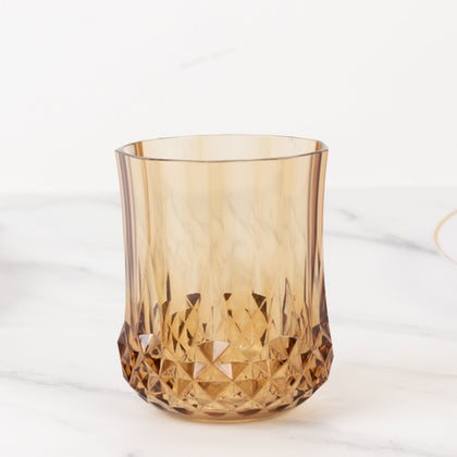 6-Pack Amber Gold Plastic Stemless Wine Glasses 8oz, Crystal Cut Style - Shatterproof Reusable Whiskey Cups