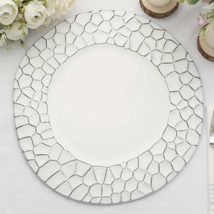 Decorative white plate with textured stone-like border