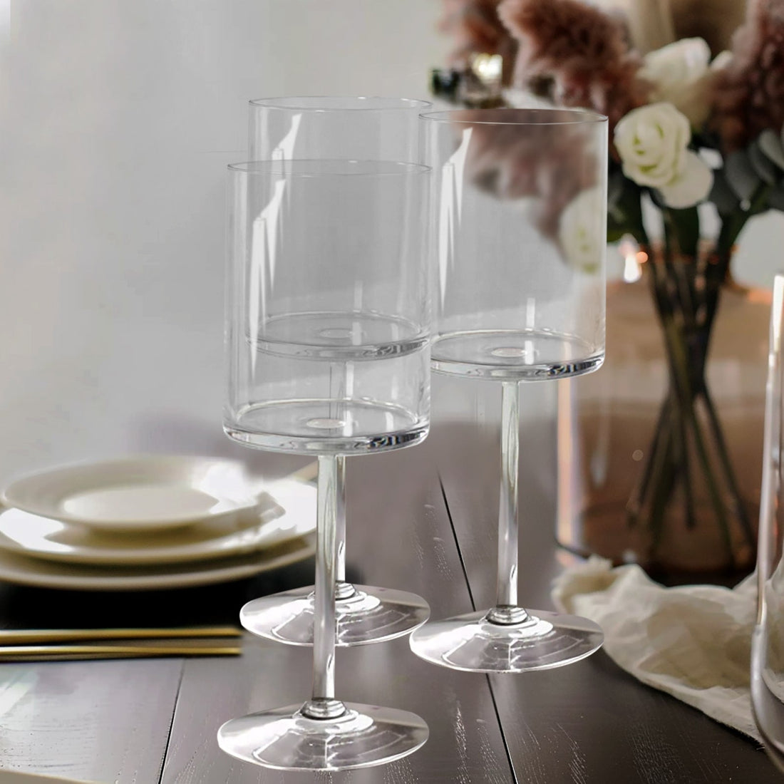 6-Pack Clear Plastic Cylindrical Wine Glasses 10oz, Long Stem