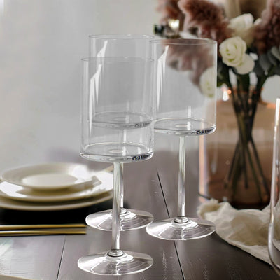 6-Pack Clear Plastic Cylindrical Wine Glasses 10oz, Long Stem - Shatterproof Reusable Cocktail Glasses