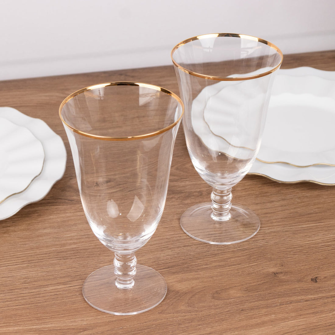6-Pack Clear Red Wine Glasses 16oz Gold Rimmed Design with Short Beaded  Stem 7" - Crystal Goblets for Water & Cocktails