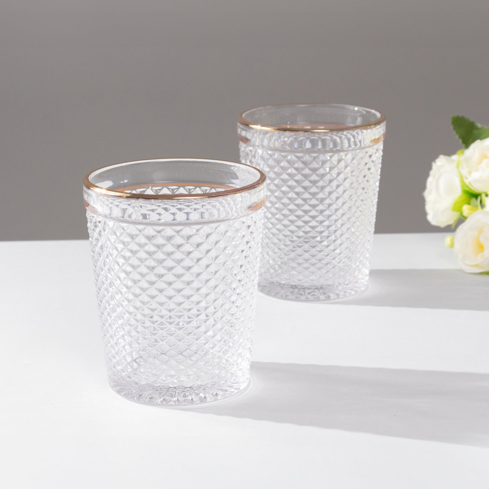 6-Pack Clear Tumbler Glasses 11Oz Hobnail Design With Gold Rim 4
